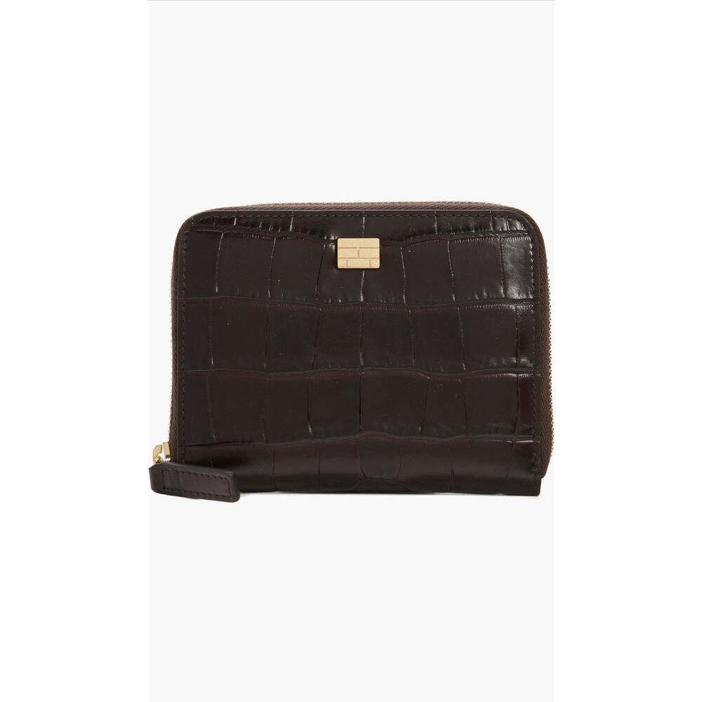 New FRAME Croc Embossed Leather Wallet in Chocolate